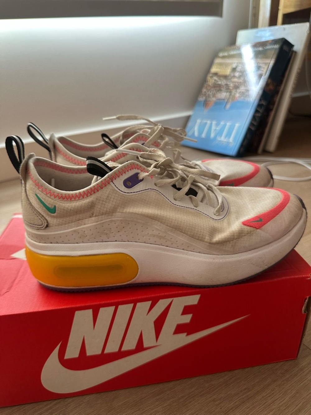 Nike Cream Sneakers with Coral, Teal & Yellow Accents